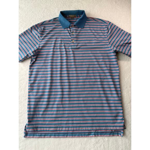 Peter Millar Summer Comfort Shirt Size Medium Pink Blue Striped Golf Polo - Picture 1 of 6